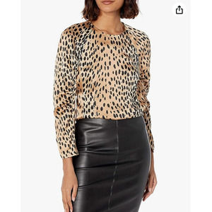 Rebecca Taylor Black and Tan Leopard Print Blouse